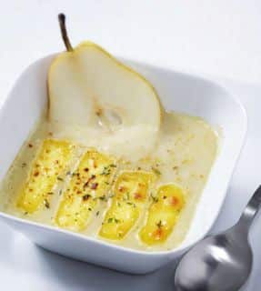 soupe-celeri-poire-saint-marcellin Soupe glacée céleri-poire et saint-marcellin gratiné