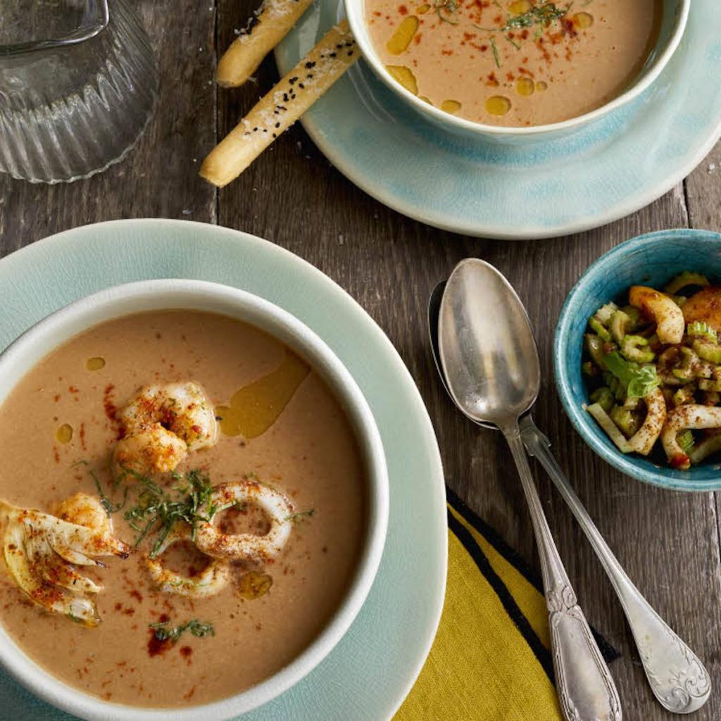 Soupe-de-rouget-aux-crevettes-et-encornets - Soupe de rouget aux crevettes et encornets