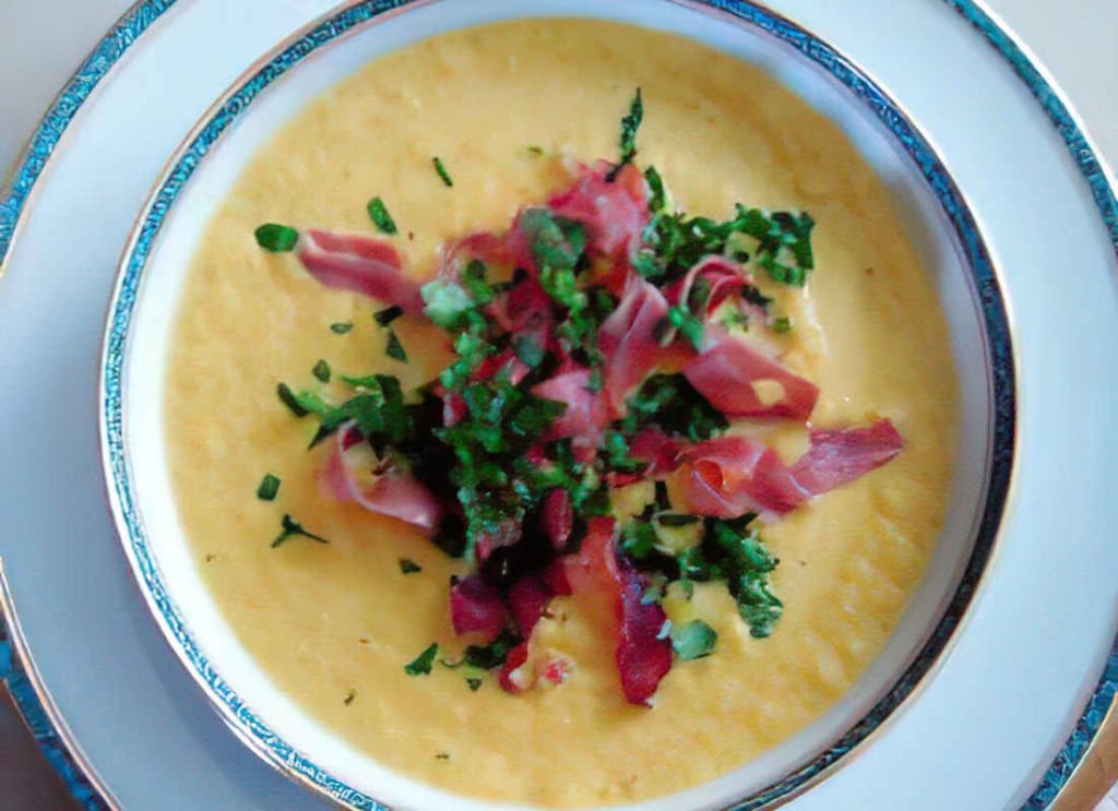 soupe de potimarron jambon lard grillé