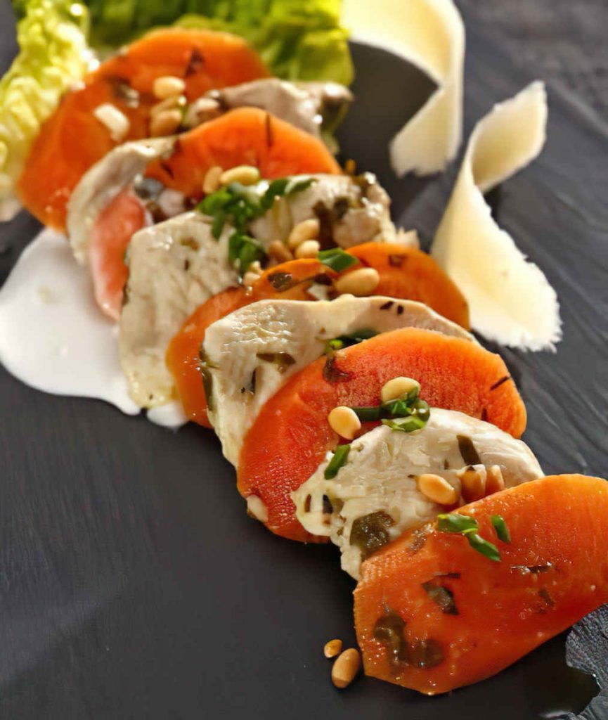 Salade de carottes et de volaille confites au lait de coco