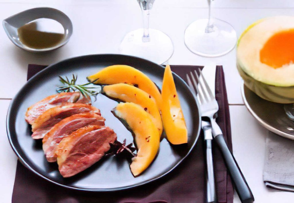 Magret de canard aux épices et melon
