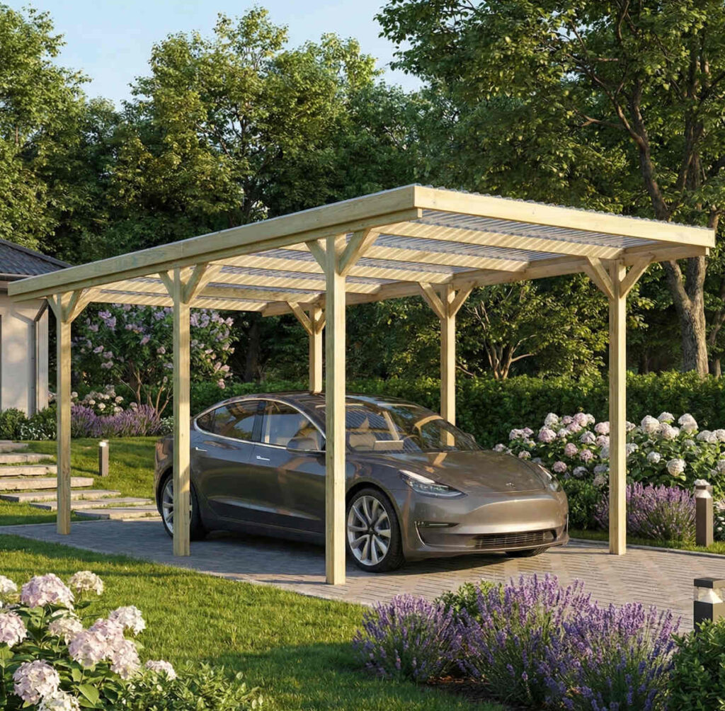 carport en bois toiture transparente
