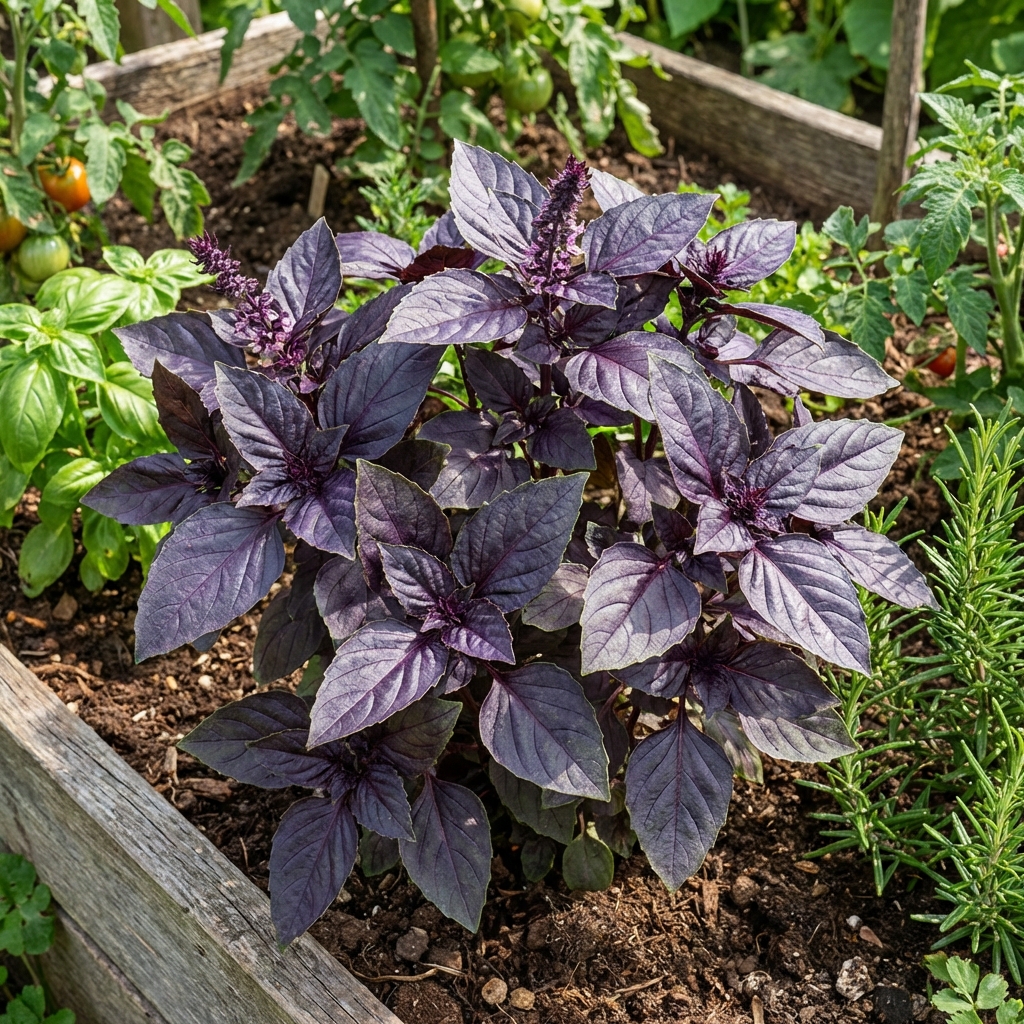 Paquet de 200 graines de Basilic Pourpre avec illustration de la plante