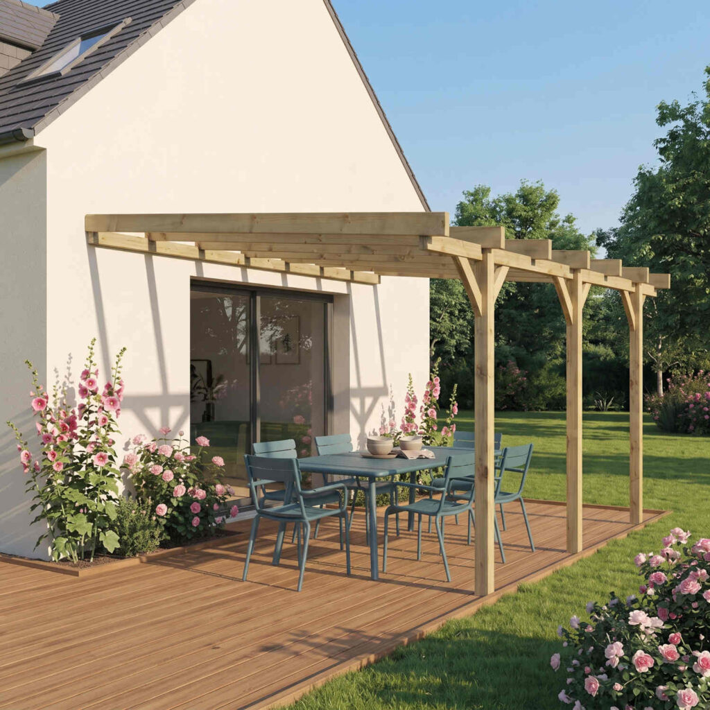 Pergola ou Carport HENRI adossable en bois - 15,8m2