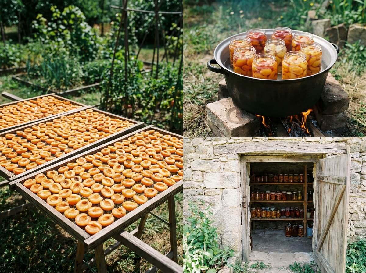Abricots coupés en deux disposés sur une claie en bois pour le séchage au soleil