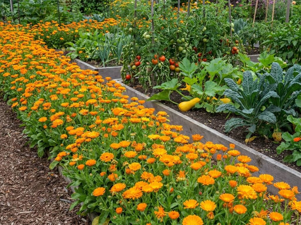 Soucis orange en bordure de potager