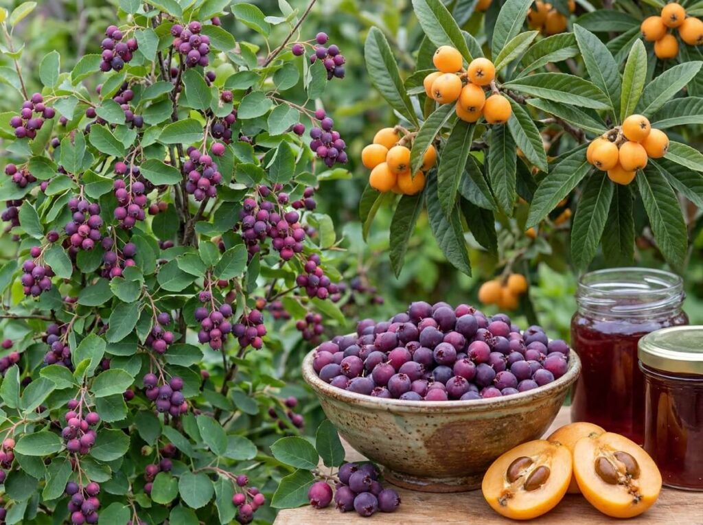 Nèfles du Japon et baies d'amélanchier