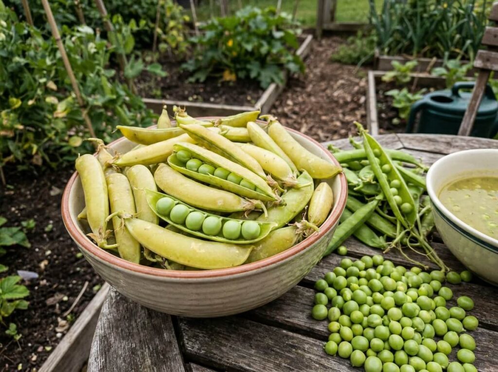 Gousses de pois gourmands trop mûres écossées