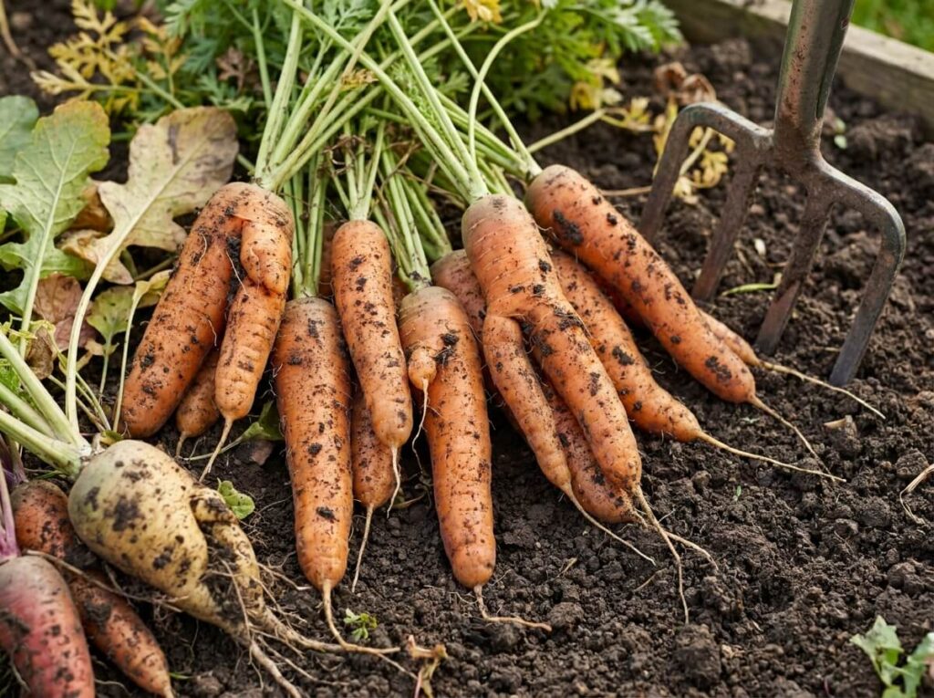 Carottes arrachées avec fissures et taches brunes