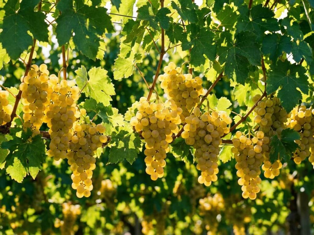 Grappes de raisin doré sur la vigne