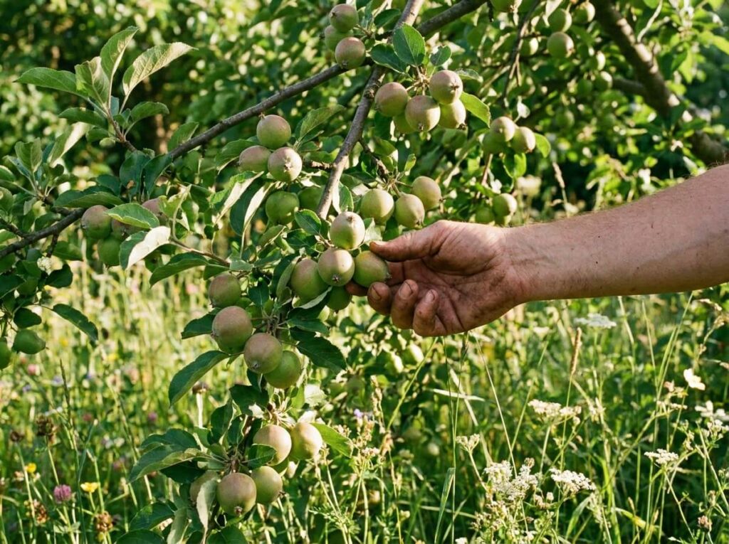 Éclaircissage manuel de jeunes pommes