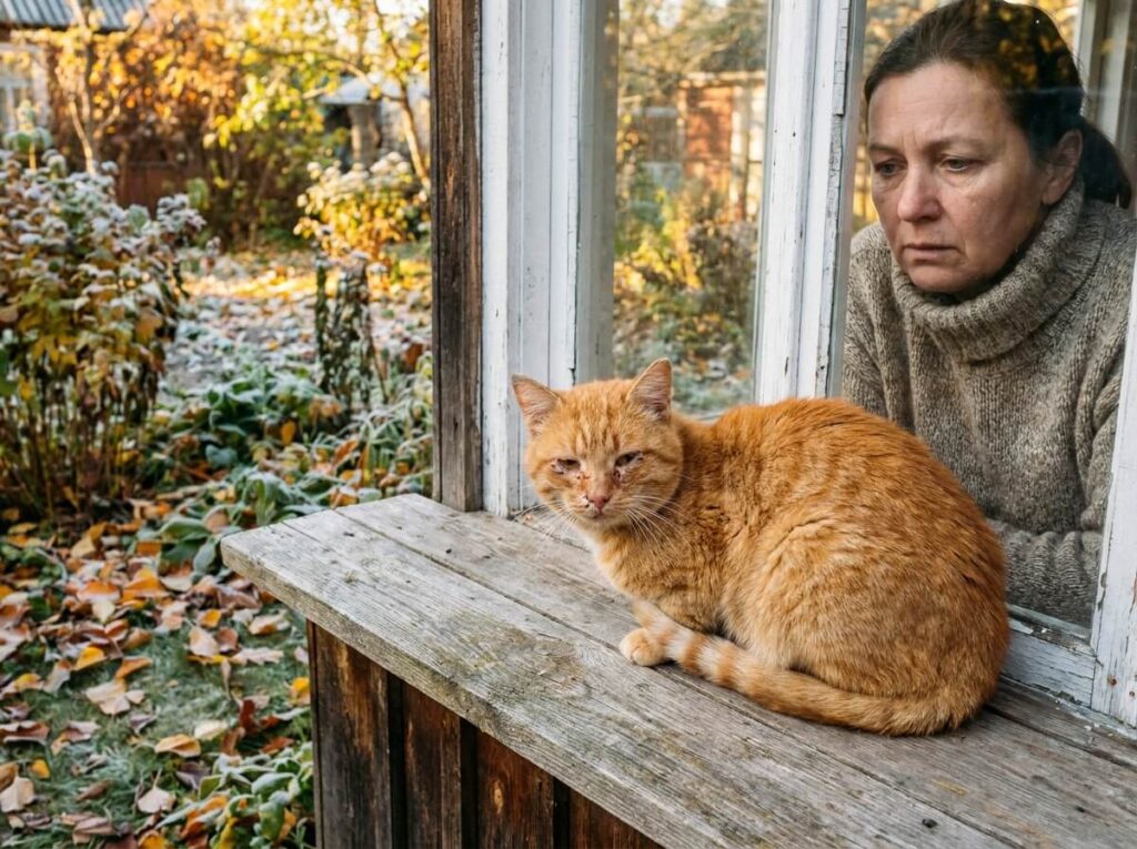 Chat roux couché près d'une fenêtre